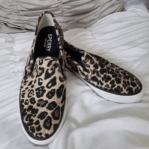 Sperry cheetah print slip-ons